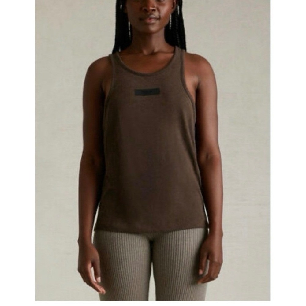 NWOT Fear of God Essentials Tank Top Wood Brown Heather Logo Patch XL